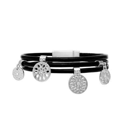 Pulsera plateada y cuero